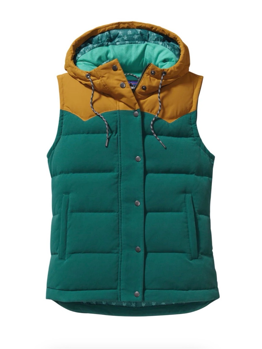 Patagonia Bivy Hooded Down Vest Arbor Green/Mustard | Size M - Picture 2 of 10